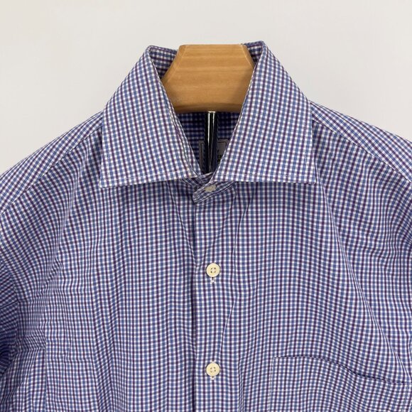Peter Millar Mens Small Blue Checkered Cotton Long Sleeve Button-Down Shirt - Picture 1 of 7